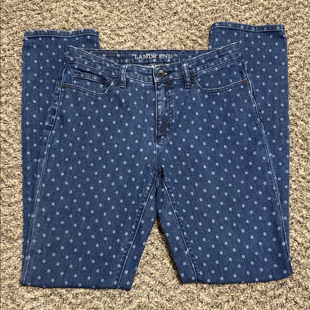 Lands' End Women's Navy Polka Dot Skinny Jeans